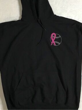 Source Unknown Black Hoodie with Pink Ribbon Baseball Crest